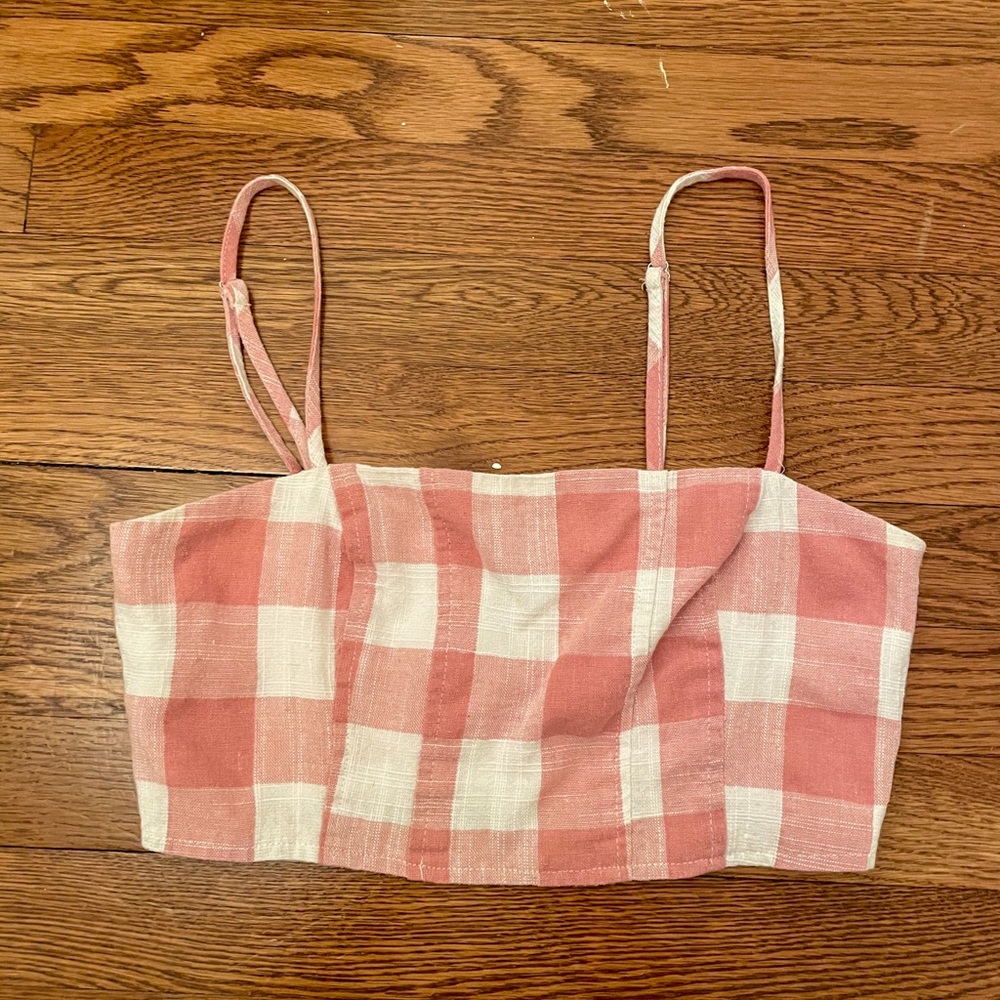 pink and white gingham crop top